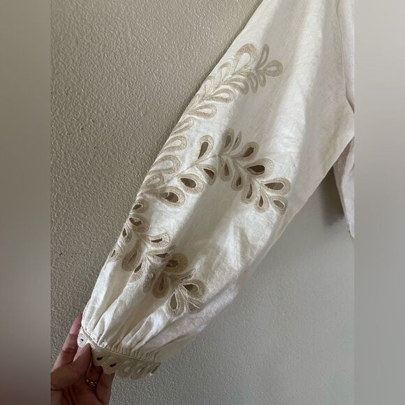 Oli and Hali Eyelet Embroidered Boxy Balloon Sleeve Linen Blend Top Size L - Picture 9 of 10